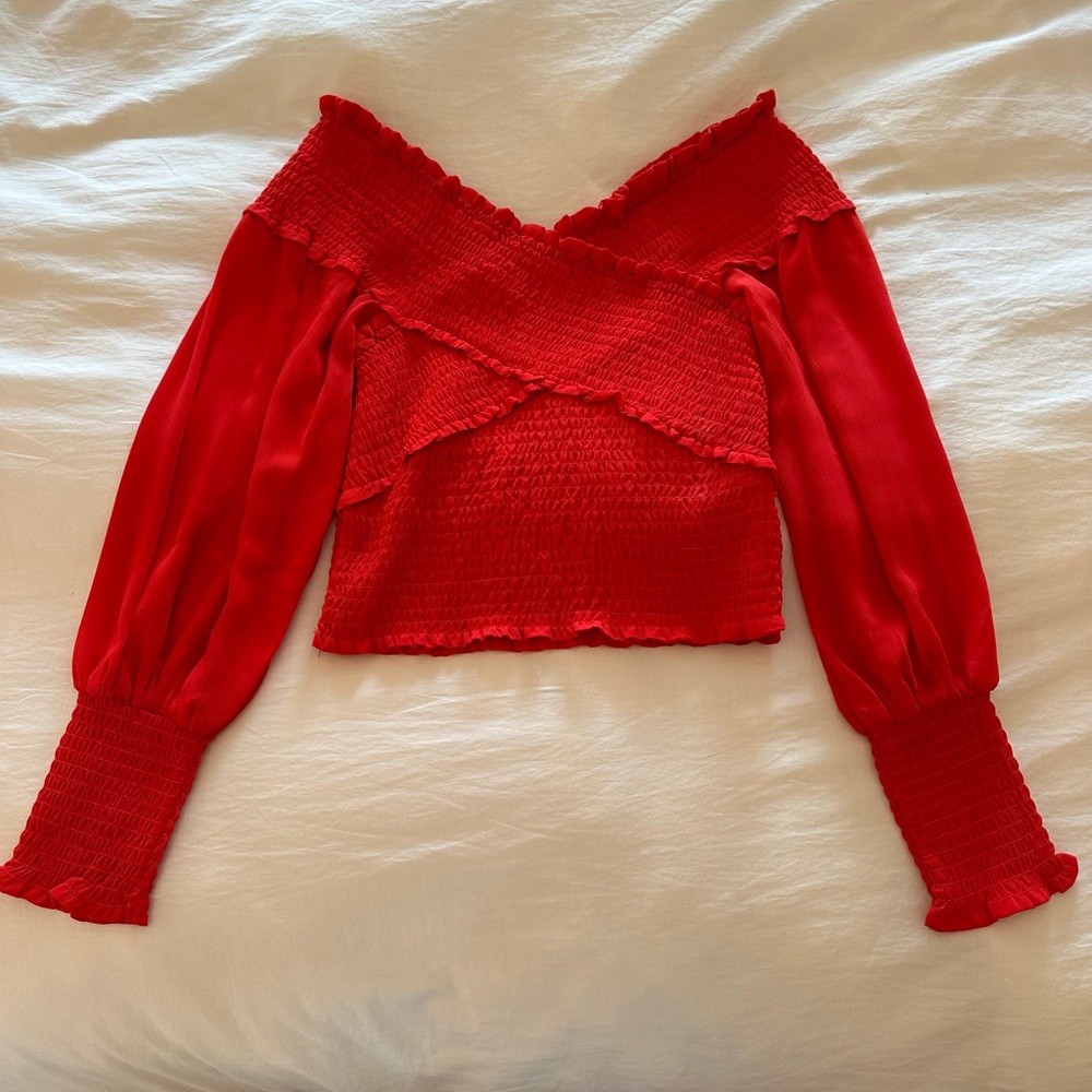 Steve Madden Off-The-Shoulder Red Ruched Top